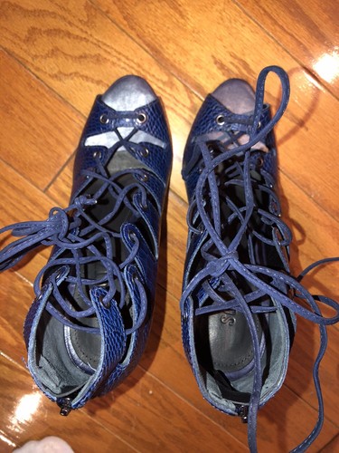 SCHUTZ royal blue croco strappy lace up high heels stiletto shoes sandals 38 7.5 - Picture 6 of 7