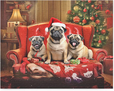 500 Piece Jigsaw Puzzle Three Pugs on a Couch - Winter Cute Dogs NEW SEALED