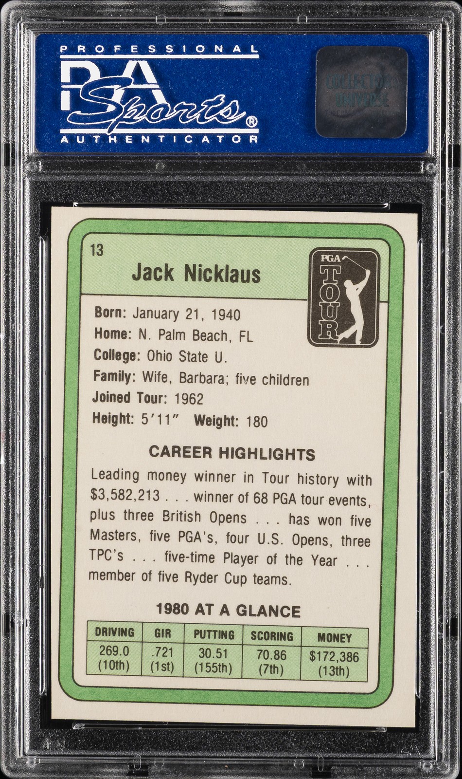 1981 DONRUSS GOLF #13 JACK NICKLAUS ROOKIE RC PSA 9 OC view 2