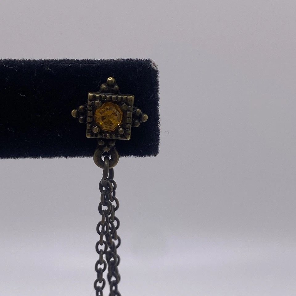 Pendientes colgantes estilo boho color ámbar estrás perlas de agua dulce tono bronce Foto 3 de 4