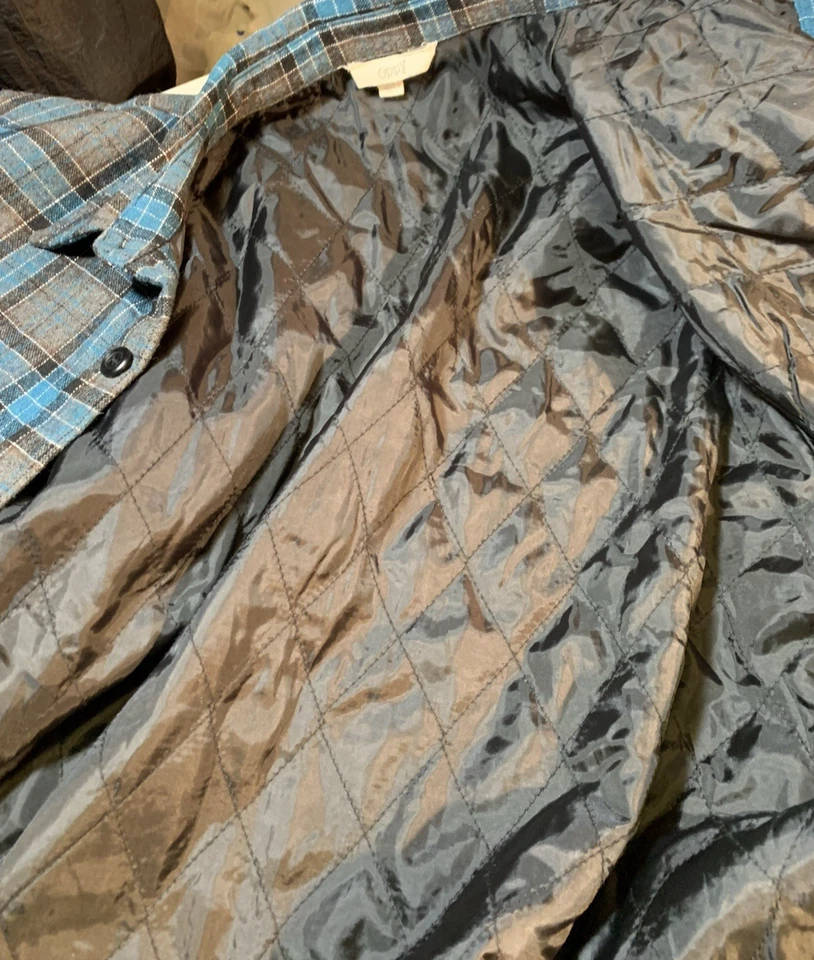 Camisa/jaqueta xadrez masculina flanela pesada forrada com colcha estranha 4 bolsos grande azul/cinza - Imagem 3 de 4