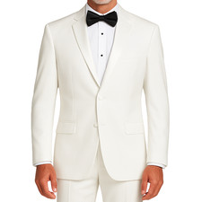 LUCCI Men's White Slim Fit Tuxedo Wedding Suit w/ Sateen Lapel  Trim - NEW