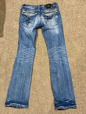 Miss Me Jeans Women's 29 X 34 Boot Cut Angel Wings Studded Flap Pockets Low Rise