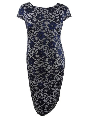 Connected Women's Embroidered-Glitter Dress (10, Navy)