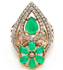 Ottoman Empire Style 6CT Treated Emerald 925 Sterling Silver Ring Sz 7 HB1-9