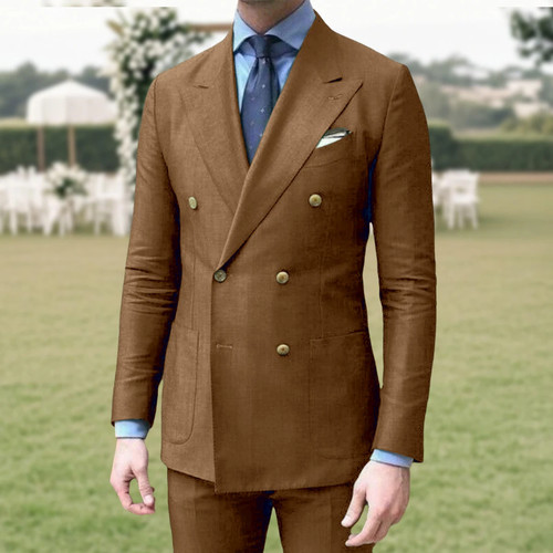 Casual Summer Linen Suit for Men Peaked Lapel Blazer with Pant Ensemble - Picture 8 of 39