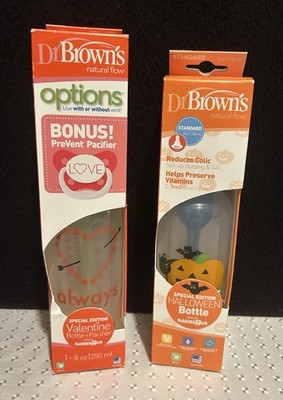 Dr Browns Natural Flow 8oz 2 pk Spec Edition Love Heart + Pacifier & Halloween