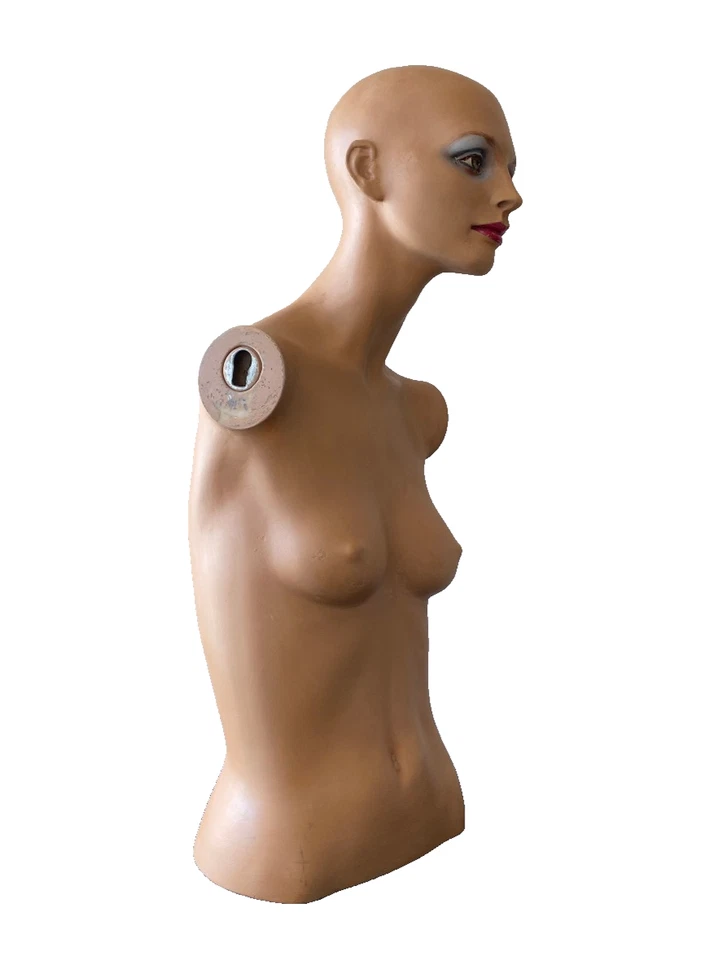 Ancien Mannequin de Vitrine Tête et Buste Femme - Années 70 - Déco Vintage - Photo 3/4