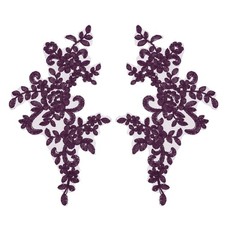 2pcs Purple Flower Lace Appliques for Wedding Dress, 10x5 Inch