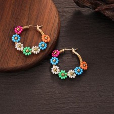 Women Colorful Hoop Earrings Ear Earrings Flower For Women Earrings Jewelry U