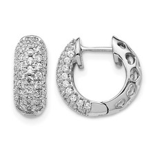 14k White Gold 3/4 Ct Round Cut Diamond Pave Hinged Hoop Earrings L 12mm,W 13mm