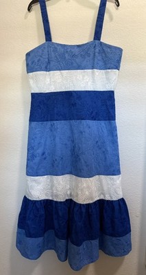 Shea Lynn Mills For Gianni Striped blue/white Dress W/Bottom Ruffle NWT SZ 6