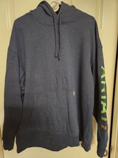 NWOT Ariat Rebar Mens 2XL Graphic Hoodie Blue/Grey Water Resistant Workwear XXL