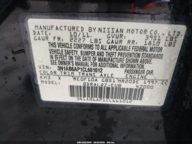 2012 Nissan Sentra Passenger Rear Door Electric Black Used Local Pickup Only - Image 4 of 4