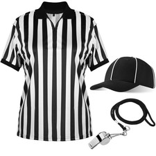 Conjunto de 4 disfraces de árbitro de geyoga para hombre camisa a rayas negra/blanca sombrero silbato Lanya
