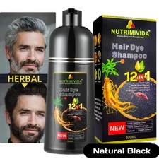 Natural Black Hair Dye Shampoo Instant 12 in 1 +100% Grey Coverage