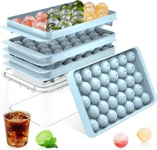 Ice Cube Tray with Lid and Bin – Round 1.2in/62balls&box, Blue 