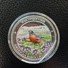 1 troy oz .999 Fine Silver Wisconsin 1848 State Bird Flower & Flag Colored Coin