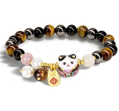 OURSHE Lucky Cat Bracelet Feng Shui Good Luck Jewelry Charm One Size, Black 