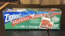 Ziploc Vintage 1999 Christmas Sandwich Bags W/Box 6 Quart Size & 1 Large New