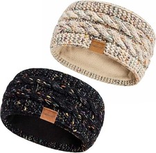 2 PCS Women Winter Wool Headbands Knit Fleece Lined Ear Warmers Muffs