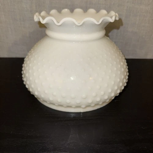 8” Vintage Milk Glass Hobnail Student Lamp Shade Ruffle Top 5.5”