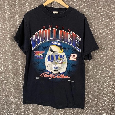 Vintage Rusty Wallace Miller Racing Tultex Nascar Shirt Double Sided Size Large