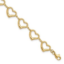 14K Yellow Gold Polished Heart Link Bracelet 3.33g Gift for Mother