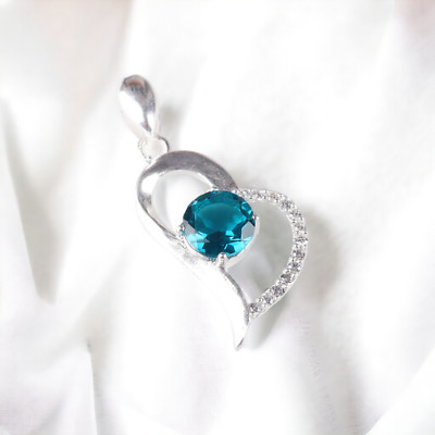 Apatite Cubic Zirconia Gemstone Pendant 1.37'' Inch  ,  925 Sterling Silver
