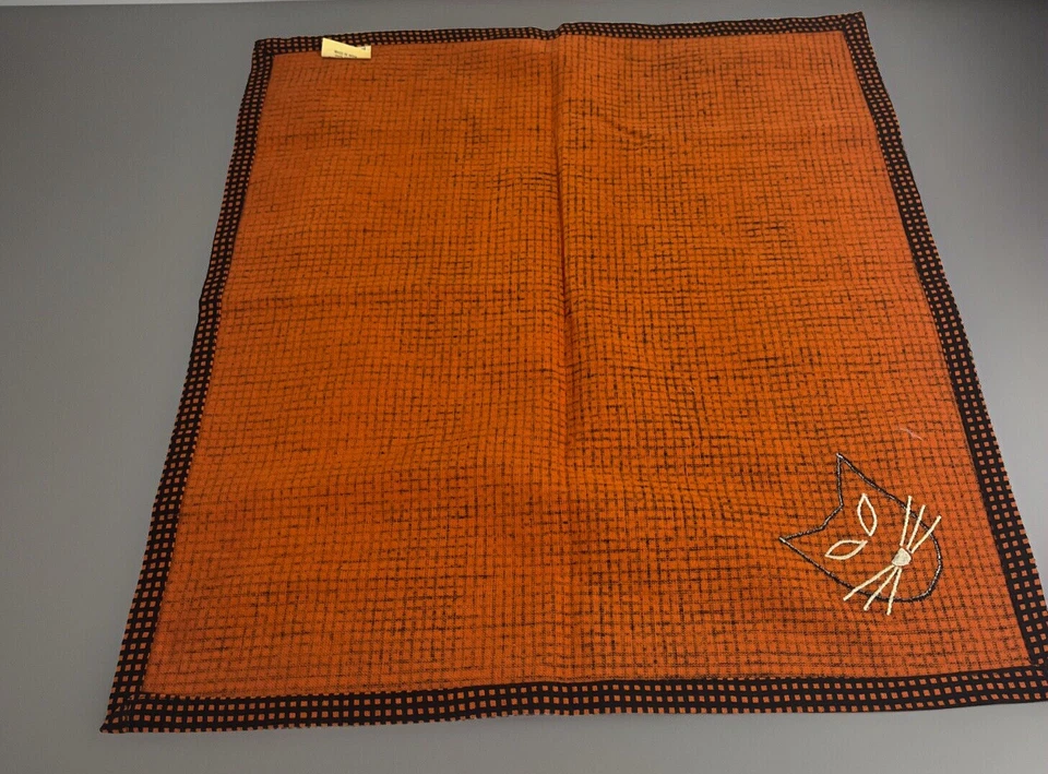 Halloween Black Cat Napkins Set Of 2 Orange & Black Checkered - Image 3 of 4