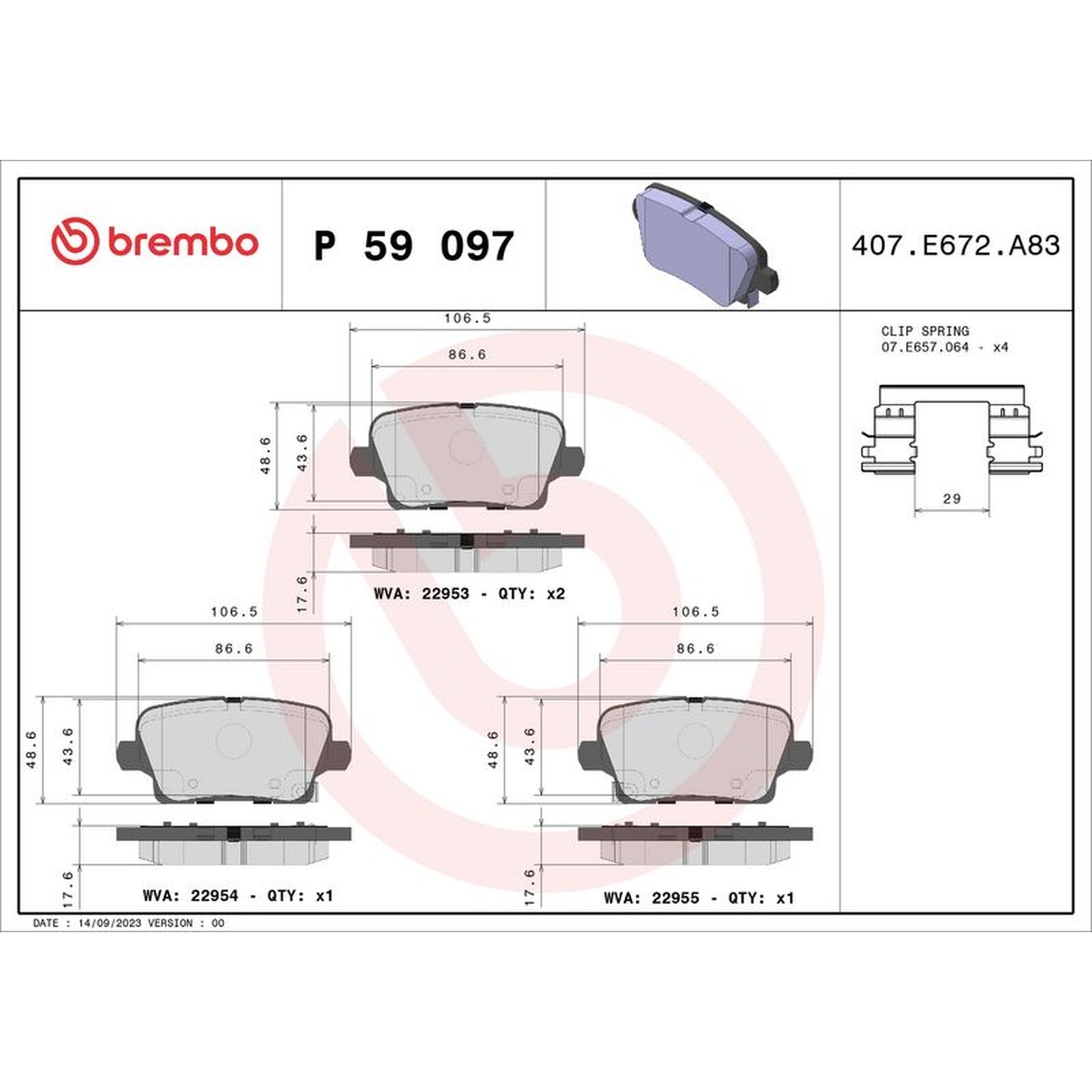 Brembo Prime Brake Pad Set P59097 Rear Axle - High Quality - Free Shipping