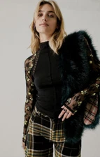 Free People FP x Anna Sui Le Fleur Knit Embroidered Mesh Sleeve Thermal Top L