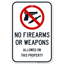 No Firearms Guns Or Weapons Allowed Sign,
