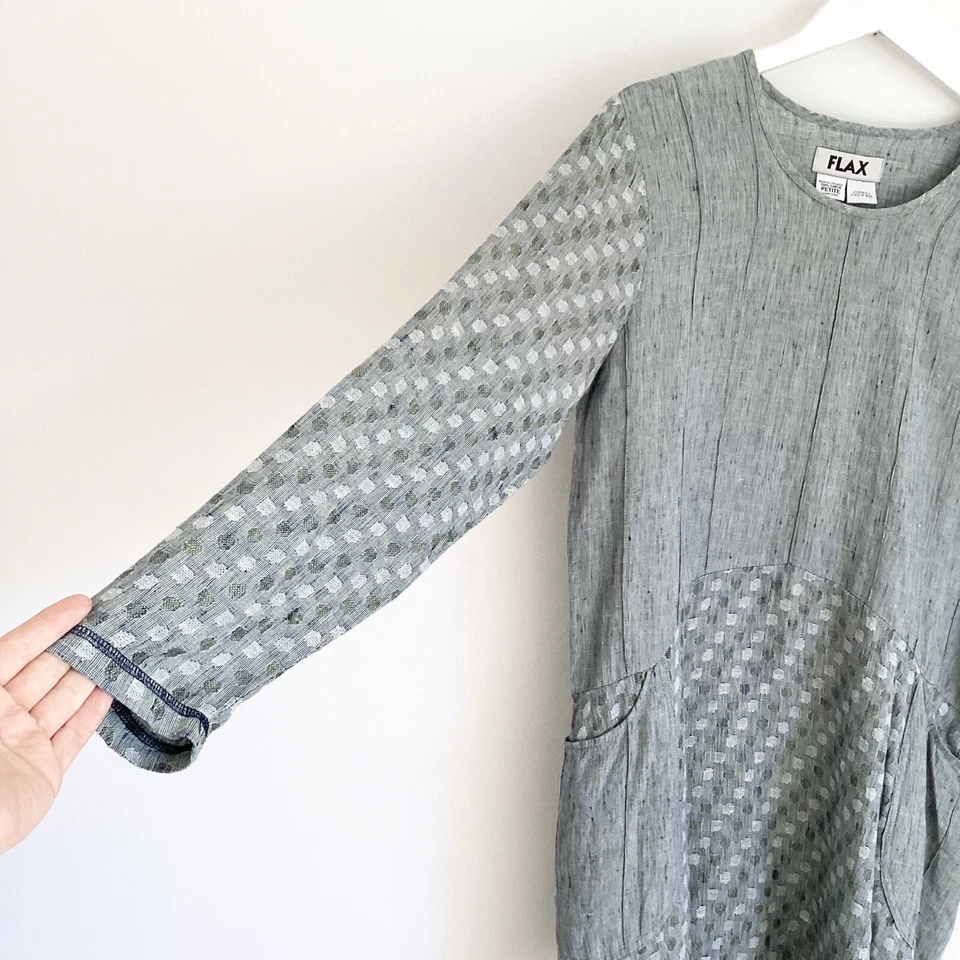 Flax tunic petite linen green long sleeved pockets lagenlook 39” chest — 第 4/4 张图片