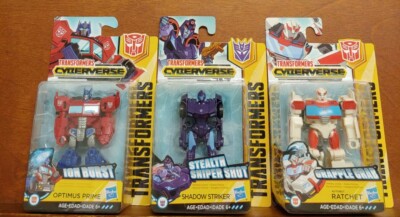 NEW Lot of 3 Transformers Cyberverse Robot Figures Optimus Prime Ratchet Shadow