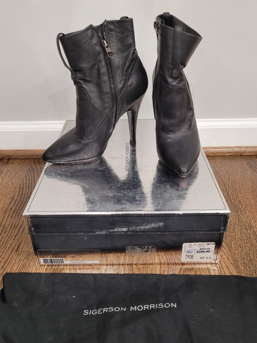 SIGERSON MORRISON black leather boots ankle bootie high heels