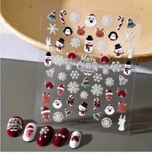 5D Embossed Christmas Santa Tree Snowflake Heart Nail Art Sticker Manicure NH26