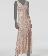 139 Nightway Women's Pink Sequined Sleeveless Lace Slit Dress Size 4