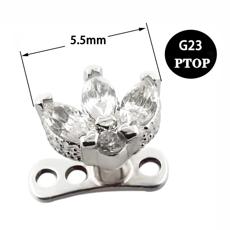 1PC Micro Dermal Anchor Top G23 Titanium Base Clear CZ Skin Diver Piercing 14G - Image 3 of 4