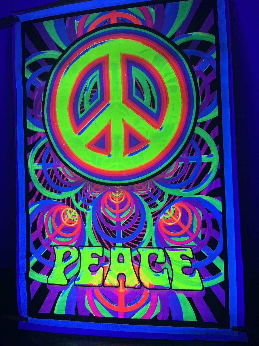 Peace Sign blacklight poster velvet flocked Psychedelic