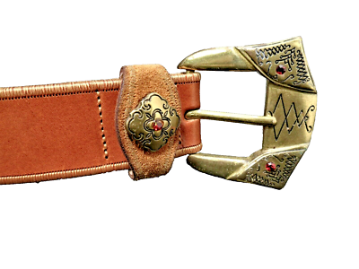 Linea Pelle Brown Leather Belt with Ornate Buckle s-l400.jpg main image 2