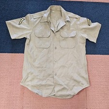 Stains* US Army Private Adult SS Button Shirt Medium Khaki Tan Pocket J8b