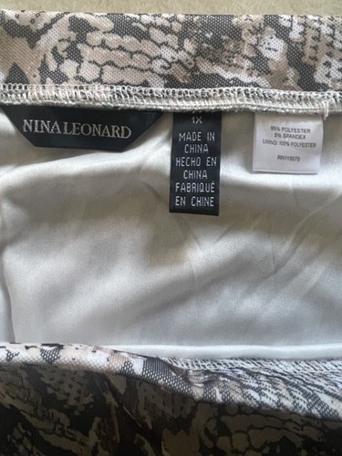 Nina Leonard Skirt 1X Beige Snakeprint Tiered Midi Mesh Elastic Waist Boho Caree - Picture 5 of 9