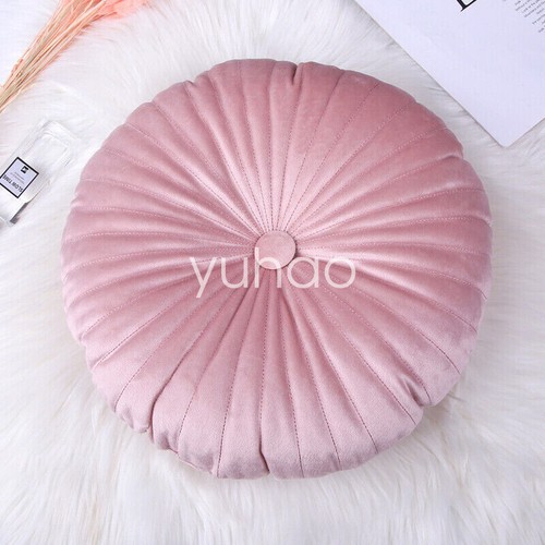 Pumpkin Velvet Round Pleated Sofa Cushion Soft Couch Pillow Pad Room Home Decor - Picture 9 of 18