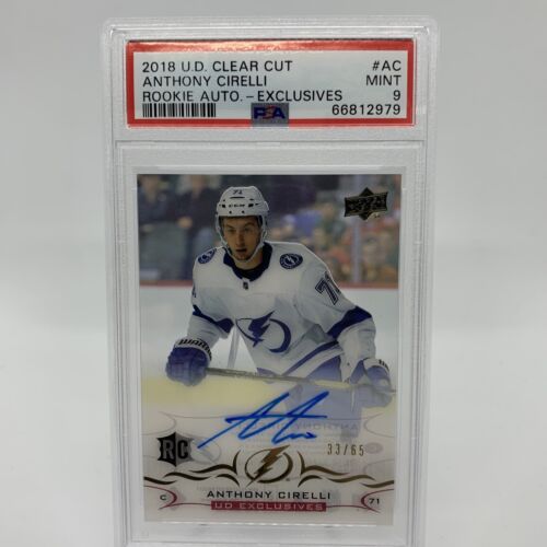 2018 Upper Deck Clear Cut Rookie Auto Exclusives /65 Anthony Cirelli RC PSA 9 - Picture 1 of 3