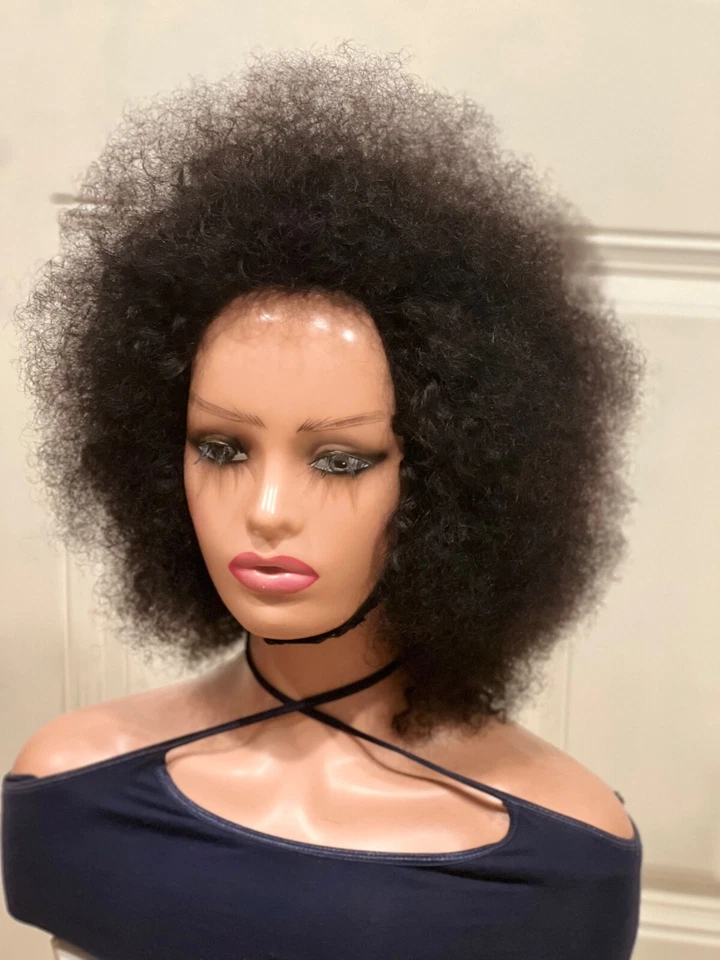 Peluca AFRO cabello humano 200% densidad 10” largo suave Foto 3 de 4