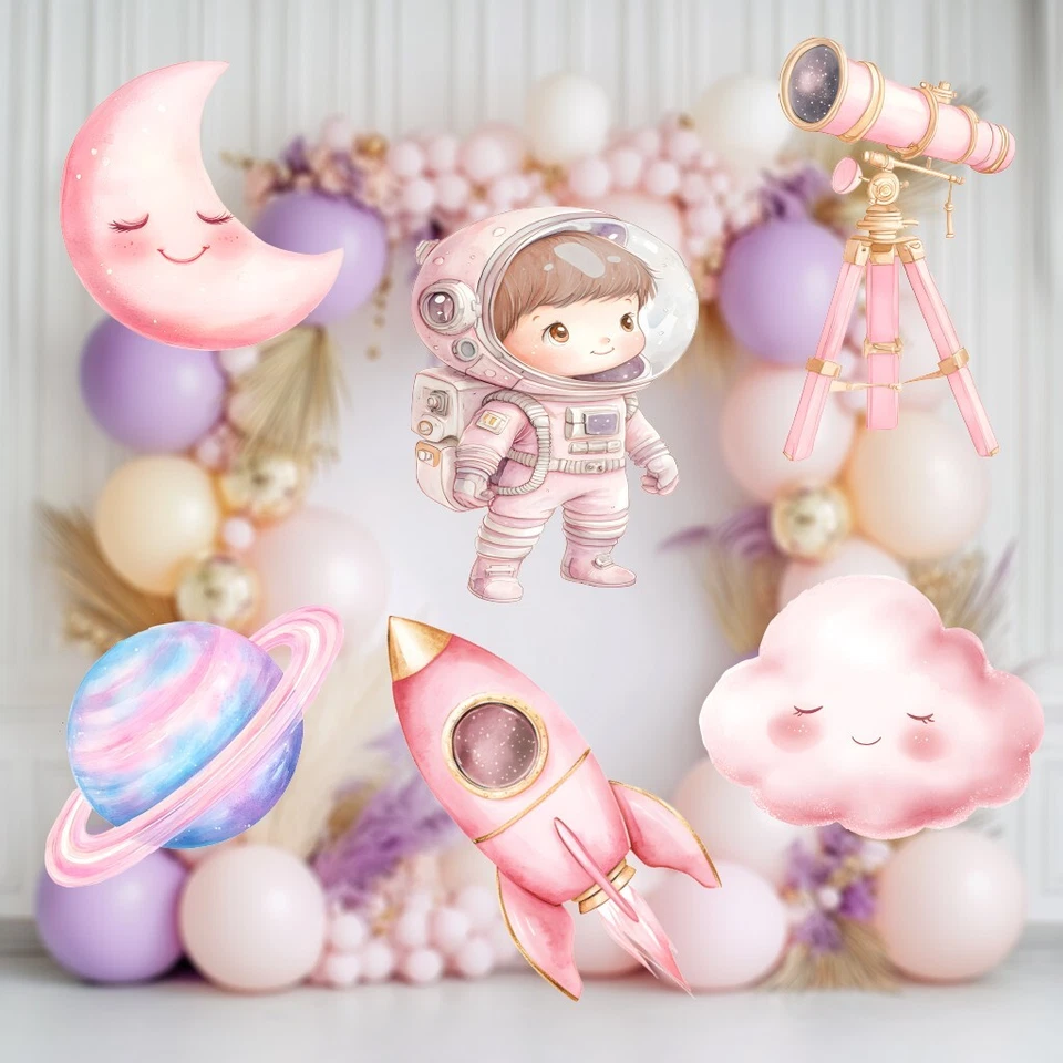 Accesorios de astronauta rosa, fiesta espacial, recortes de astronauta para niñas, decoración de baby shower Foto 3 de 4
