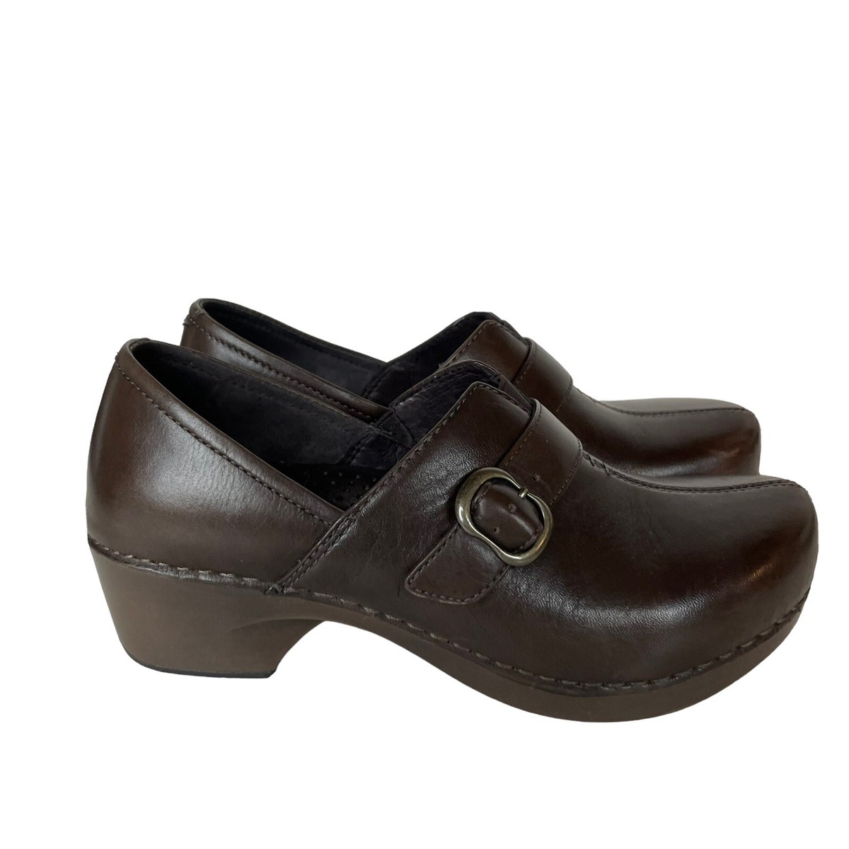 DANSKO Tamera Brown Leather Buckle Clogs Slip On Work Shoes Size 37
