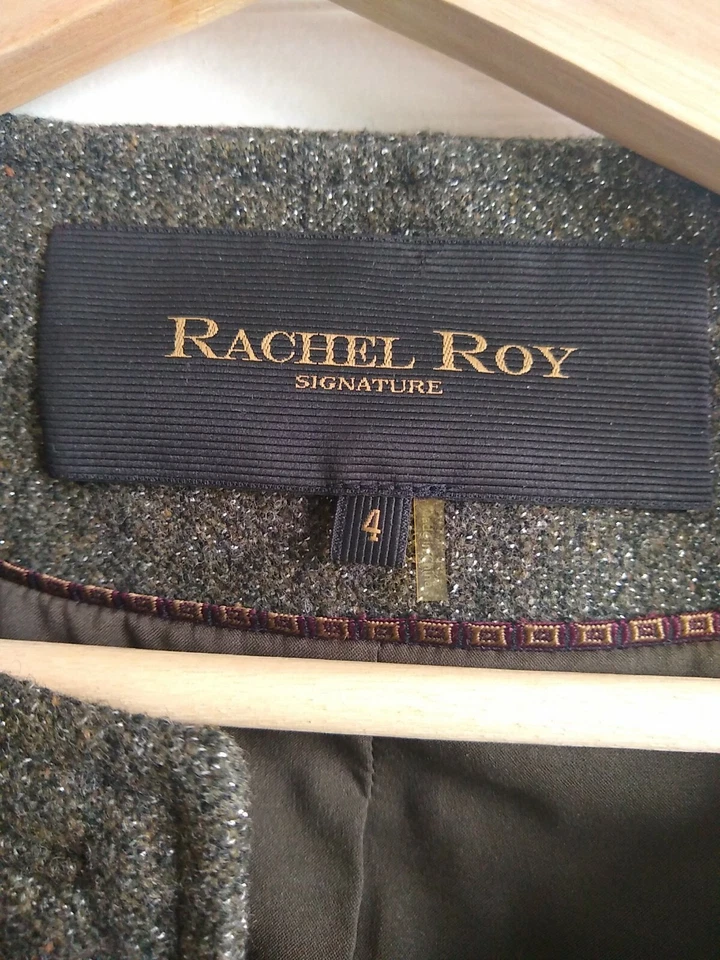 Blazer Rachel Roy Signature Militar Lana Verde Oliva Tweed Talla 4 Foto 3 de 4