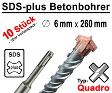 10 Stück SDS-plus Betonbohrer 6 x 260 mm Quadro Bohrer Hammerbohrer Steinbohrer